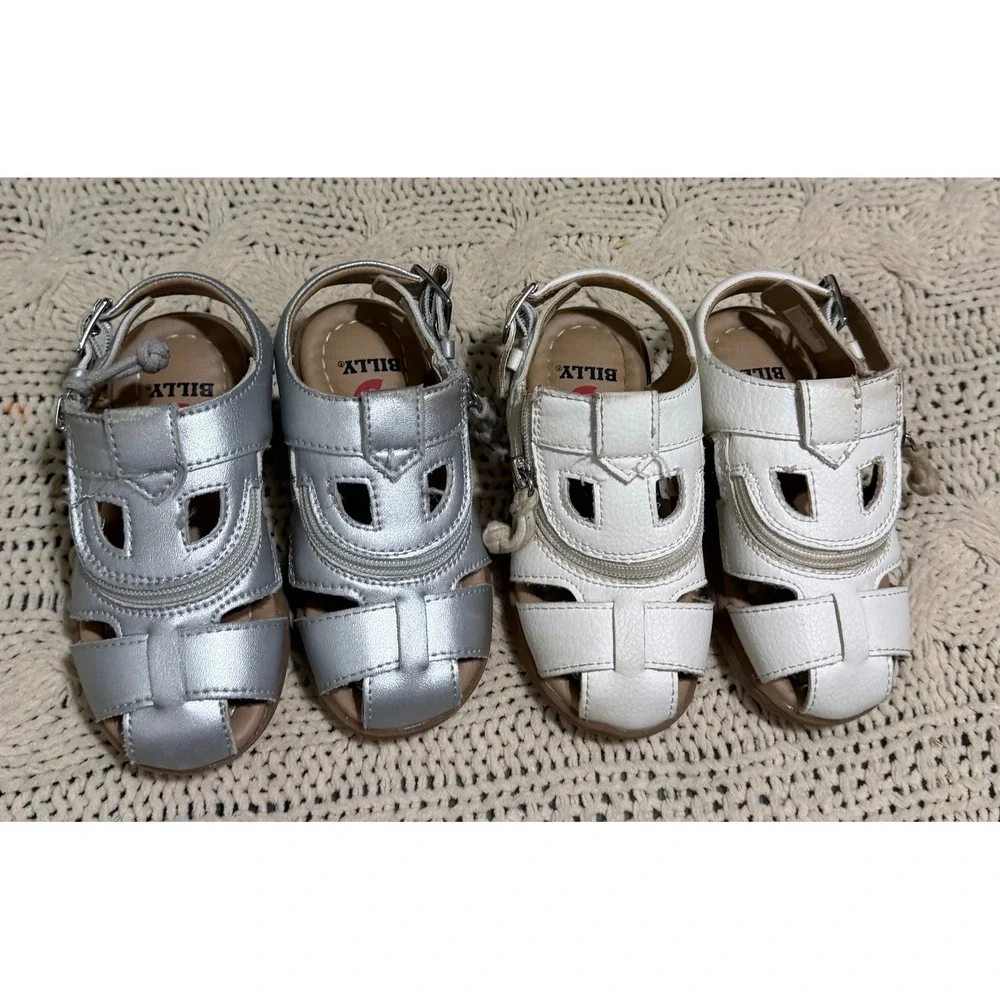 Billy Footwear Adaptive Sandals Lot 2 Pairs Silver White Toddler 8M BT22134-100
